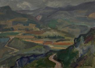 Mountain, Rain, Gloom — Oil painting, Canvas, 33.00×46.00cm — Theodoros Markellos